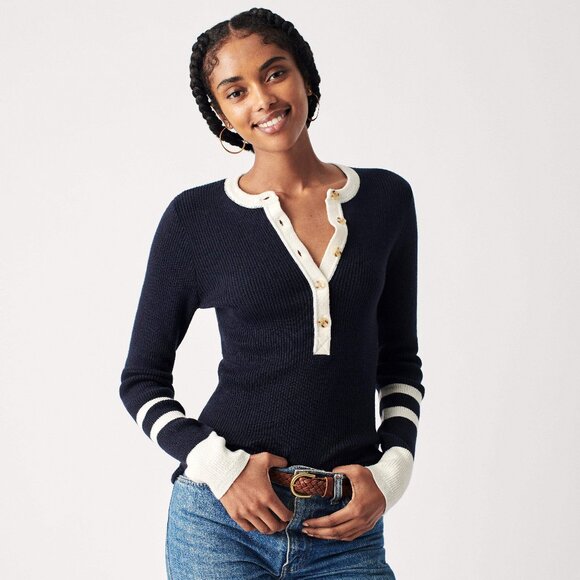 Faherty Mikki Henley in Color: Coastal Colorblock / Size: L - Picture 1 of 6
